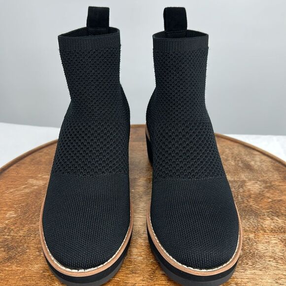 Eileen Fisher Boots Wm 6.5 M Black Knit Sock Wedge Ankle Bootie London Stretch - Picture 3 of 11